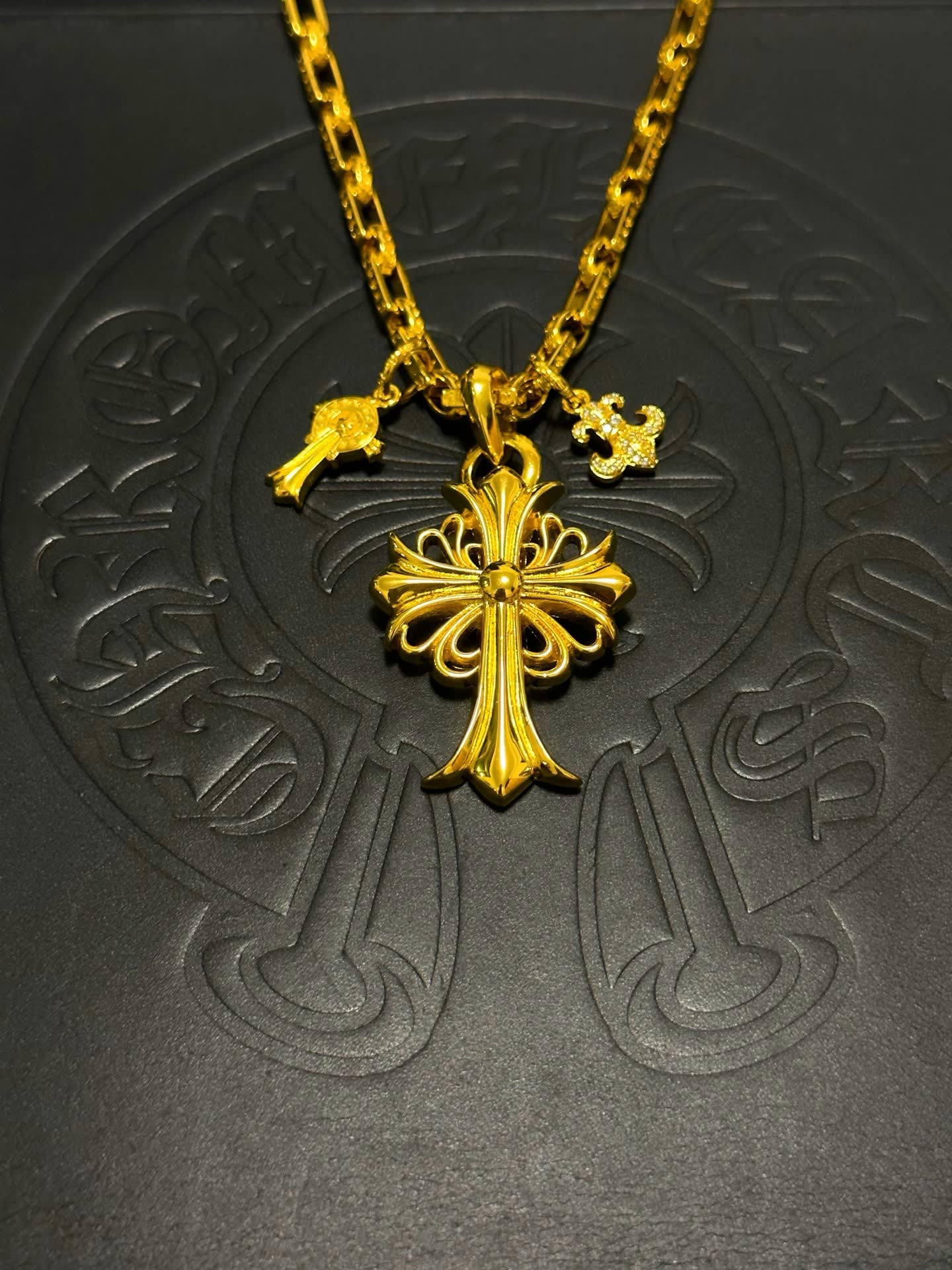 Chrome Hearts Gold-Plated Cross Pendant Necklace